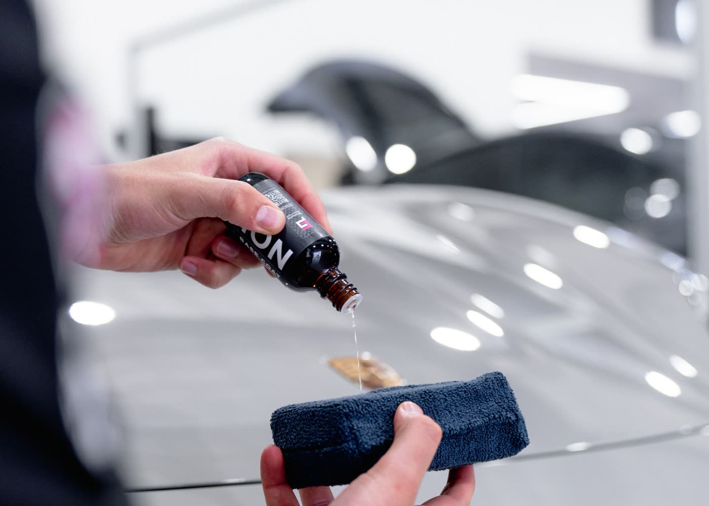 Ceramic coating poured onto an applicator pad